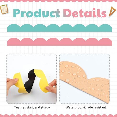 24 Pcs Scalloped Magnetic Borders for Classroom Bulletin Board Decorations, 8 Colors 236 ft Magnetic Whiteboard Strips Bulletin Board Trim for School Classroom Office Decoration (Light Boho) in Saudi Arabia
