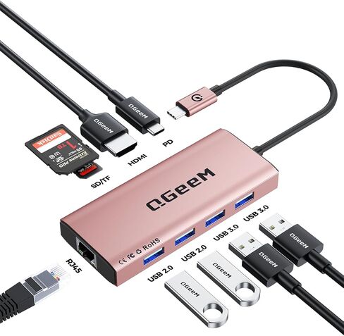 QGeeM USB C Hub Ethernet,9 in 1 USB Type C Hub HDMI Multi-Port Converter Adapter,100W Pd, USB 3.0,SD/TF Card Reader,Compatible for MacBook Pro Air Ipad HP Dell Lenovo Chromebook etc. in Kuwait