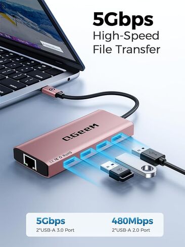 QGeeM USB C Hub Ethernet,9 in 1 USB Type C Hub HDMI Multi-Port Converter Adapter,100W Pd, USB 3.0,SD/TF Card Reader,Compatible for MacBook Pro Air Ipad HP Dell Lenovo Chromebook etc. in Kuwait