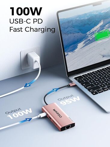 QGeeM USB C Hub Ethernet,9 in 1 USB Type C Hub HDMI Multi-Port Converter Adapter,100W Pd, USB 3.0,SD/TF Card Reader,Compatible for MacBook Pro Air Ipad HP Dell Lenovo Chromebook etc. in Kuwait