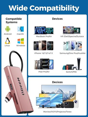 QGeeM USB C Hub Ethernet,9 in 1 USB Type C Hub HDMI Multi-Port Converter Adapter,100W Pd, USB 3.0,SD/TF Card Reader,Compatible for MacBook Pro Air Ipad HP Dell Lenovo Chromebook etc. in Kuwait