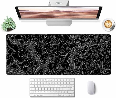 Topographic Black Extended Big Mouse Pad Large,Gaming Mouse Pad Desk Pad,31.5x11.8 Inch Long Computer Keyboard Mouse Mat Mousepad with Non-Slip Base and Stitched Edge for Gaming and Office in Kuwait