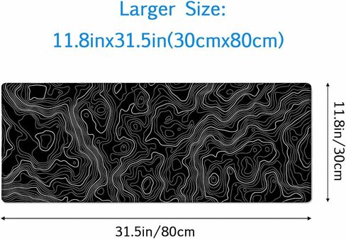Topographic Black Extended Big Mouse Pad Large,Gaming Mouse Pad Desk Pad,31.5x11.8 Inch Long Computer Keyboard Mouse Mat Mousepad with Non-Slip Base and Stitched Edge for Gaming and Office in Kuwait