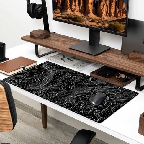 Topographic Black Extended Big Mouse Pad Large,Gaming Mouse Pad Desk Pad,31.5x11.8 Inch Long Computer Keyboard Mouse Mat Mousepad with Non-Slip Base and Stitched Edge for Gaming and Office in Kuwait
