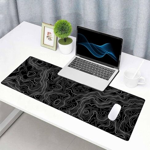Topographic Black Extended Big Mouse Pad Large,Gaming Mouse Pad Desk Pad,31.5x11.8 Inch Long Computer Keyboard Mouse Mat Mousepad with Non-Slip Base and Stitched Edge for Gaming and Office in Kuwait