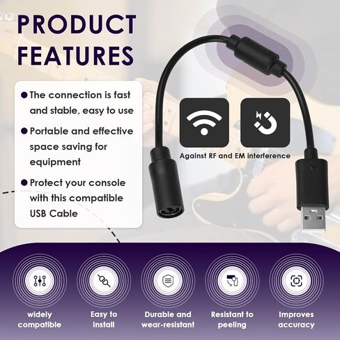 USB Breakaway Cable for Xbox 360, Rocksmith Real Tone Cable, Xbox Controller Cord, Xbox USB Adapter, Guitar Hero Dongle , Compatible with Logitech G920 G923 G27 & Thrustmaster 458 Spider Racing Wheel in Kuwait
