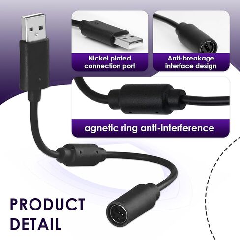 USB Breakaway Cable for Xbox 360, Rocksmith Real Tone Cable, Xbox Controller Cord, Xbox USB Adapter, Guitar Hero Dongle , Compatible with Logitech G920 G923 G27 & Thrustmaster 458 Spider Racing Wheel in Kuwait
