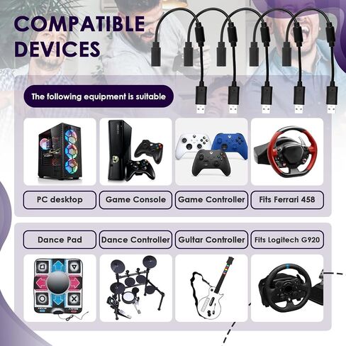 USB Breakaway Cable for Xbox 360, Rocksmith Real Tone Cable, Xbox Controller Cord, Xbox USB Adapter, Guitar Hero Dongle , Compatible with Logitech G920 G923 G27 & Thrustmaster 458 Spider Racing Wheel in Kuwait