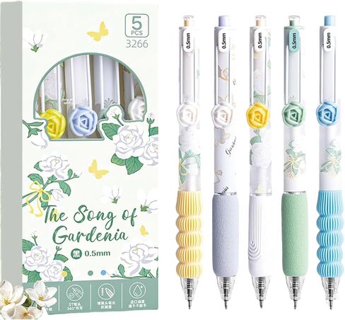 5 PCS Gel Ank Ambens Als Arractable Pens Cute Flower Pen 0.5mm Black Ink Writing Office Office School Schools Schools Mosthetic Asythetic for Women Girls (Purple) in Kuwait