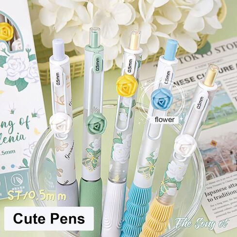 5 PCS Gel Ank Ambens Als Arractable Pens Cute Flower Pen 0.5mm Black Ink Writing Office Office School Schools Schools Mosthetic Asythetic for Women Girls (Purple) in Kuwait