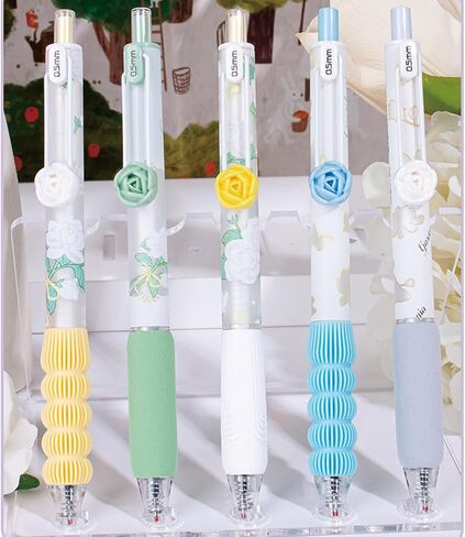 5 PCS Gel Ank Ambens Als Arractable Pens Cute Flower Pen 0.5mm Black Ink Writing Office Office School Schools Schools Mosthetic Asythetic for Women Girls (Purple) in Kuwait
