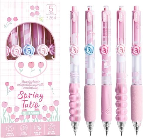 5 Pcs Gel Ink Pens Retractable Pens Cute Flower Pen 0.5mm Black Ink Writing Pen Office School Supplies Aesthetic Pens for Women Girls (Purple) in Kuwait