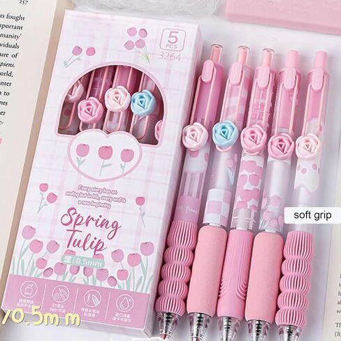 5 Pcs Gel Ink Pens Retractable Pens Cute Flower Pen 0.5mm Black Ink Writing Pen Office School Supplies Aesthetic Pens for Women Girls (Purple) in Kuwait