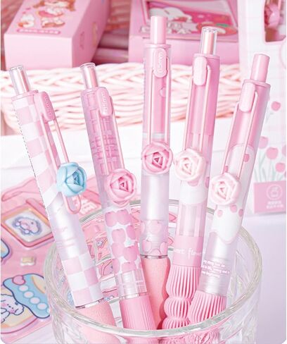 5 Pcs Gel Ink Pens Retractable Pens Cute Flower Pen 0.5mm Black Ink Writing Pen Office School Supplies Aesthetic Pens for Women Girls (Purple) in Kuwait
