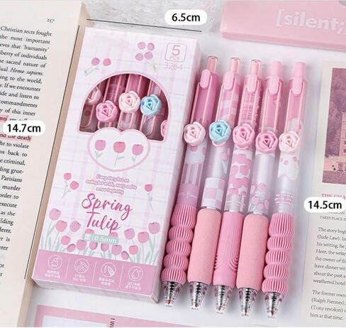 5 Pcs Gel Ink Pens Retractable Pens Cute Flower Pen 0.5mm Black Ink Writing Pen Office School Supplies Aesthetic Pens for Women Girls (Purple) in Kuwait