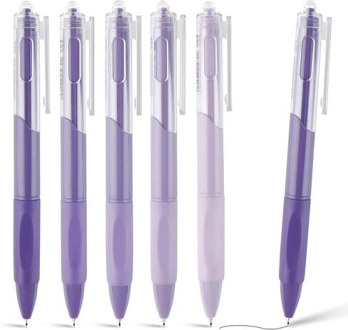 YISAN Retractable Gel Pens,0.5mm,Black Ink,Quick Dry,Fine Tip,Fine Point Aesthetic Pens for Note Taking,Journaling,Office,5 Pcs,Purple Tone,71006 in Saudi Arabia