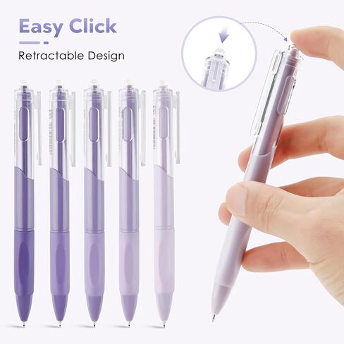 YISAN Retractable Gel Pens,0.5mm,Black Ink,Quick Dry,Fine Tip,Fine Point Aesthetic Pens for Note Taking,Journaling,Office,5 Pcs,Purple Tone,71006 in Saudi Arabia
