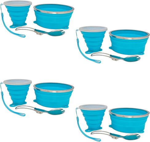 Mess Kit for Camping Silicone Collapsible Bowl Collapsible Cup and Stainless Steel Spoon for Backpacking Outdoor Hiking Traveling and Picnic - 4 Pack in Saudi Arabia