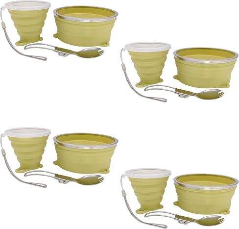 Mess Kit for Camping Silicone Collapsible Bowl Collapsible Cup and Stainless Steel Spoon for Backpacking Outdoor Hiking Traveling and Picnic - 4 Pack in Saudi Arabia