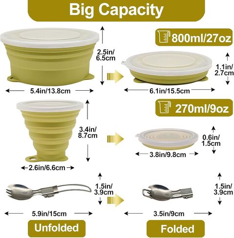 Mess Kit for Camping Silicone Collapsible Bowl Collapsible Cup and Stainless Steel Spoon for Backpacking Outdoor Hiking Traveling and Picnic - 4 Pack in Saudi Arabia
