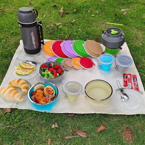 Mess Kit for Camping Silicone Collapsible Bowl Collapsible Cup and Stainless Steel Spoon for Backpacking Outdoor Hiking Traveling and Picnic - 4 Pack in Saudi Arabia