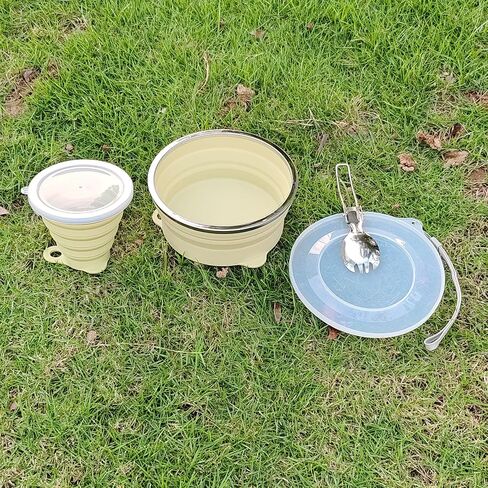 Mess Kit for Camping Silicone Collapsible Bowl Collapsible Cup and Stainless Steel Spoon for Backpacking Outdoor Hiking Traveling and Picnic - 4 Pack in Saudi Arabia
