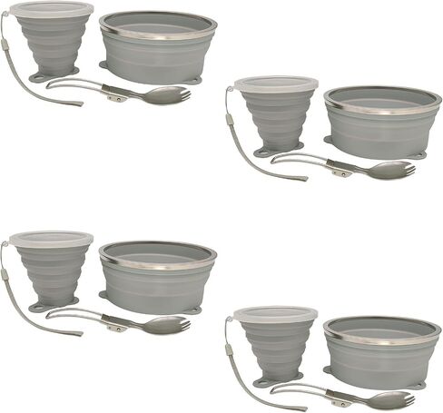 Mess Kit for Camping Silicone Collapsible Bowl Collapsible Cup and Stainless Steel Spoon for Backpacking Outdoor Hiking Traveling and Picnic - 4 Pack in Saudi Arabia