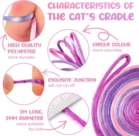 Cikyner Cat’s Cradle String, 8 Pcs Finger String Game 2m Long 2mm Diameter Cats Cradle with Instructions Polyester Pink String Toy Supplies Ideal for Gifts for Girls and Boys on Birthday Easter in Kuwait