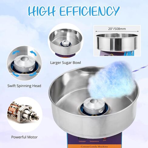 1000W Electric Cotton Candy Machine, Commercial Candy Floss Maker with Stainless Steel Bowl, Sugar Scoop & Storage Drawer, Perfect for Kids' Birthday Parties, Family Gatherings & Home Use - Blue in Saudi Arabia