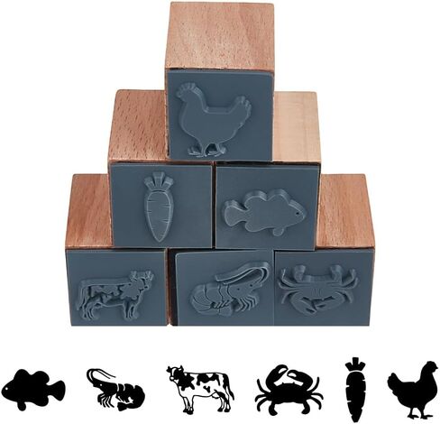 OLYCRAFT 6pcs 6 Styles Wooden Rubber Stamps Shrimp Fish Wooden Stamp Round Wood Stamp Natural Wood Stamp Small Mini Cattle Stamp for Card Making DIY Craft Letter Diary and Craft Scrapbooking in Saudi Arabia