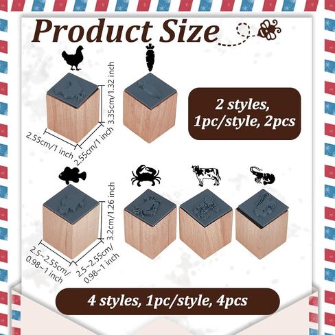 OLYCRAFT 6pcs 6 Styles Wooden Rubber Stamps Shrimp Fish Wooden Stamp Round Wood Stamp Natural Wood Stamp Small Mini Cattle Stamp for Card Making DIY Craft Letter Diary and Craft Scrapbooking in Saudi Arabia