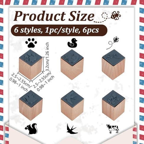 OLYCRAFT 6pcs 6 Styles Wooden Rubber Stamps Shrimp Fish Wooden Stamp Round Wood Stamp Natural Wood Stamp Small Mini Cattle Stamp for Card Making DIY Craft Letter Diary and Craft Scrapbooking in Saudi Arabia