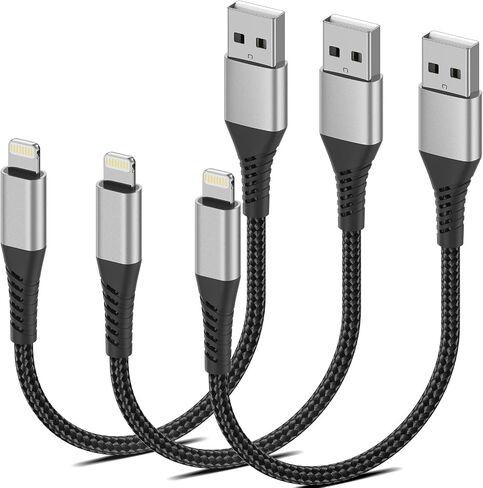 1ft USB to Lightning Cable 3 Pack, MFi Short iPhone Charger Cord, Braided 12 inch iPhone Fast Charging Cable Compatible with iPhone 14 13 12 11 10 Pro Max Xs 8 7 Plus, iPad Air Mini iPod Black in Saudi Arabia