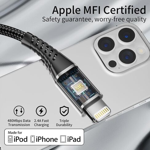 1ft USB to Lightning Cable 3 Pack, MFi Short iPhone Charger Cord, Braided 12 inch iPhone Fast Charging Cable Compatible with iPhone 14 13 12 11 10 Pro Max Xs 8 7 Plus, iPad Air Mini iPod Black in Saudi Arabia