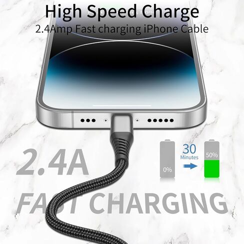 1ft USB to Lightning Cable 3 Pack, MFi Short iPhone Charger Cord, Braided 12 inch iPhone Fast Charging Cable Compatible with iPhone 14 13 12 11 10 Pro Max Xs 8 7 Plus, iPad Air Mini iPod Black in Saudi Arabia