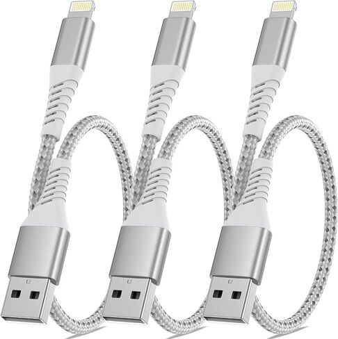 1ft USB to Lightning Cable 3 Pack, MFi Short iPhone Charger Cord, Braided 12 inch iPhone Fast Charging Cable Compatible with iPhone 14 13 12 11 10 Pro Max Xs 8 7 Plus, iPad Air Mini iPod Black in Saudi Arabia