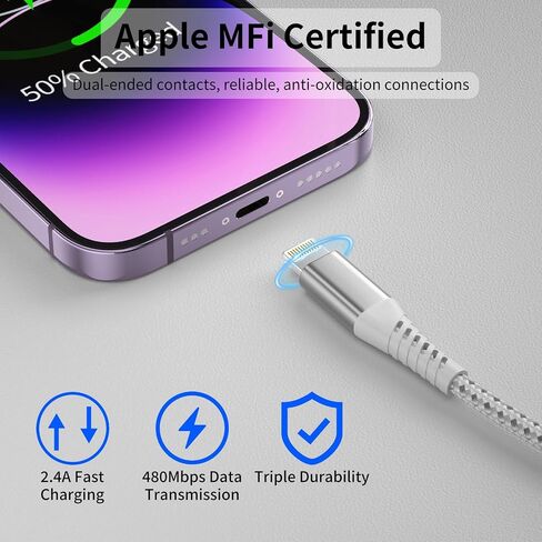 1ft USB to Lightning Cable 3 Pack, MFi Short iPhone Charger Cord, Braided 12 inch iPhone Fast Charging Cable Compatible with iPhone 14 13 12 11 10 Pro Max Xs 8 7 Plus, iPad Air Mini iPod Black in Saudi Arabia