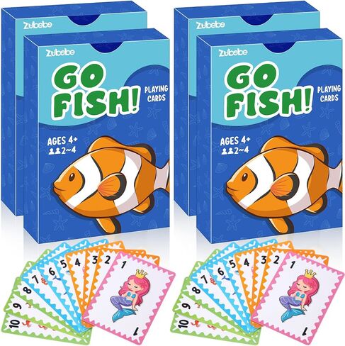 Zubebe 4 Sets Card Game, Go Fish, Animal Playing Cards, Educational Games for Family Game Night, Great Gift for Birthday Holiday Easter Basket Stuffers(Go Fish Theme) in Kuwait