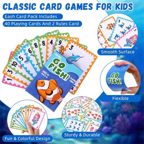 Zubebe 4 Sets Card Game, Go Fish, Animal Playing Cards, Educational Games for Family Game Night, Great Gift for Birthday Holiday Easter Basket Stuffers(Go Fish Theme) in Kuwait