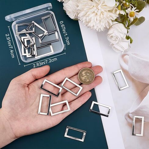 Beebeecraft 1 Box 16PCS RESTANGLE RINGS Buckle Zinc Alloy Silver Seamless Square Rings for Bass Pres in Kuwait