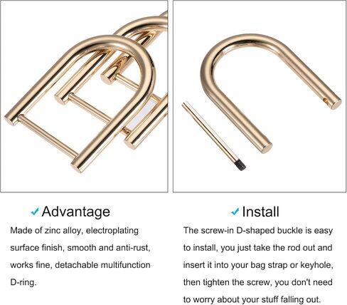 METALLIXITY Horseshoe D-Rings (27mm) 4pcs, Screw-in U-shaped Buckles Shackle - for Car Keys Keychain Bags Leather Crafts, Light Gold in Saudi Arabia