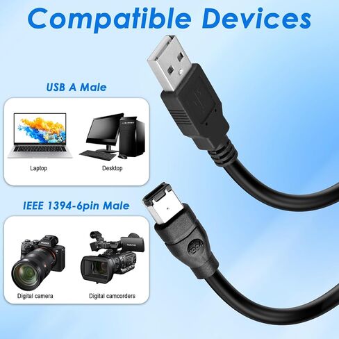 Herfair Firewire 9Pin to 6Pin Adapter Cable IEEE 800 to 400 1394 Converter Cord for Connection Between 6Pin 1394a Devices and 9Pin 1394b Devices (Transparent Shell, 3FT) in Kuwait