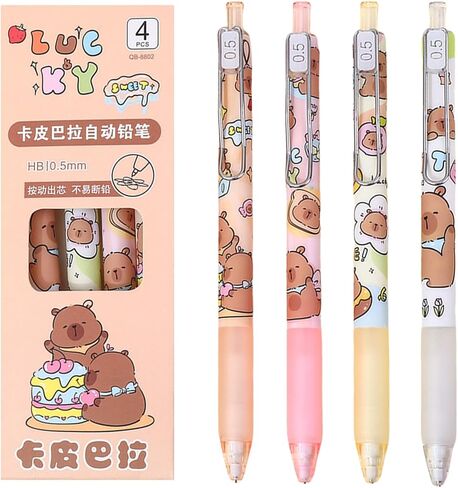 4 أجهزة كمبيوتر لطيفة أقلام ميكانيكية 0.5 مم كرتون كابيبارا قلم رصاص ميكانيكي كاوي كاواي بقرات رصاص المدرسة. in Kuwait