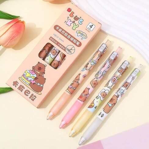 4 أجهزة كمبيوتر لطيفة أقلام ميكانيكية 0.5 مم كرتون كابيبارا قلم رصاص ميكانيكي كاوي كاواي بقرات رصاص المدرسة. in Kuwait