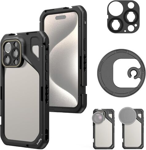 طقم قفص هاتف محمول صغير من SmallRig لهاتف iPhone 15 Pro Max، طقم قفص حامل فيديو متنقل مع مقبض لاسلكي سريع التحرير لتسجيل الفيديو/YouTube/البث المباشر/Vlog - 4393 in Kuwait
