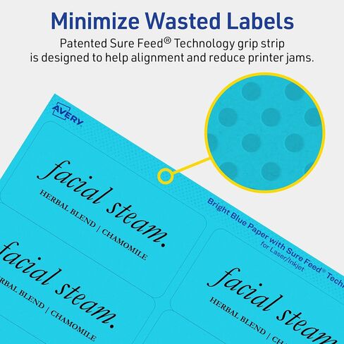 Avery Printable Rectangle Labels with Sure Feed Technology, 2" x 4", Bright Blue Labels, Laser/Inkjet, 100 Total, Great for Mailing Labels and Candle Labels in Kuwait
