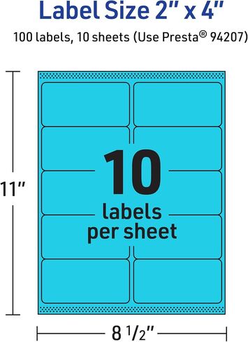 Avery Printable Rectangle Labels with Sure Feed Technology, 2" x 4", Bright Blue Labels, Laser/Inkjet, 100 Total, Great for Mailing Labels and Candle Labels in Kuwait