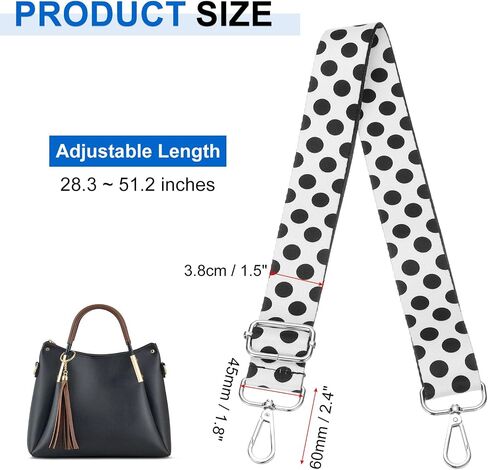 PATIKIL Purse Straps Replacement Crossbody, Purse Strap Crossbody Straps Adjustable Replacement Universal Long Handbag Shoulder Stripe Black White Pattern for Purses, Silver, Polka Dots in Saudi Arabia