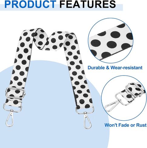 PATIKIL Purse Straps Replacement Crossbody, Purse Strap Crossbody Straps Adjustable Replacement Universal Long Handbag Shoulder Stripe Black White Pattern for Purses, Silver, Polka Dots in Saudi Arabia