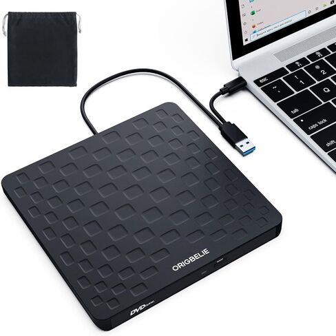 External CD DVD Drive for Laptop, USB 3.0 Type-C Ultra Slim 13mm DVD Player Portable CD DVD +/-RW Drive CD Burner Reader Writer Recorder for Desktop PC Windows 11/10/8/7 Linux Mac OS (White) in Saudi Arabia